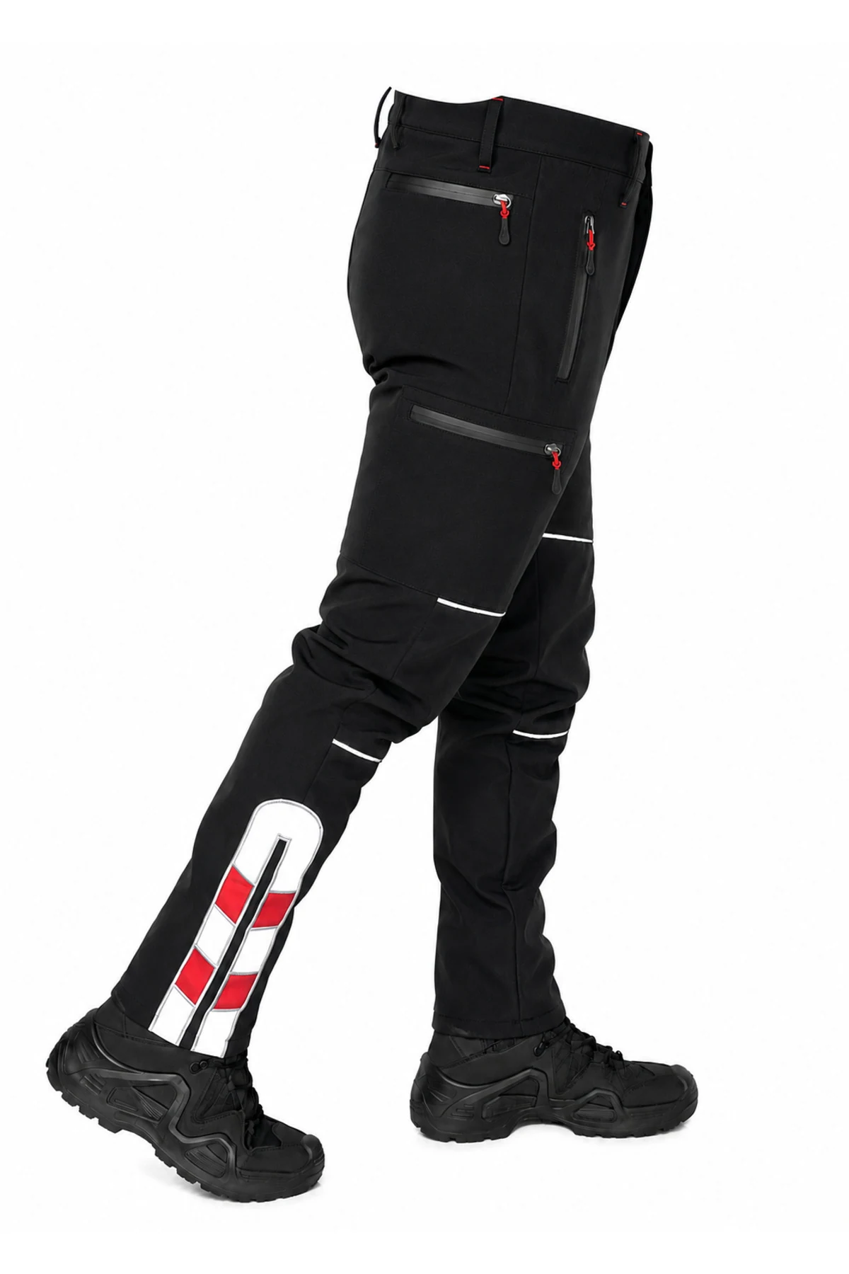 Reflekt&ouml;rl&uuml; Kışlık Softshell Motorcu Pantolonu &mdash; &ccedil;apraz g&ouml;r&uuml;n&uuml;m
