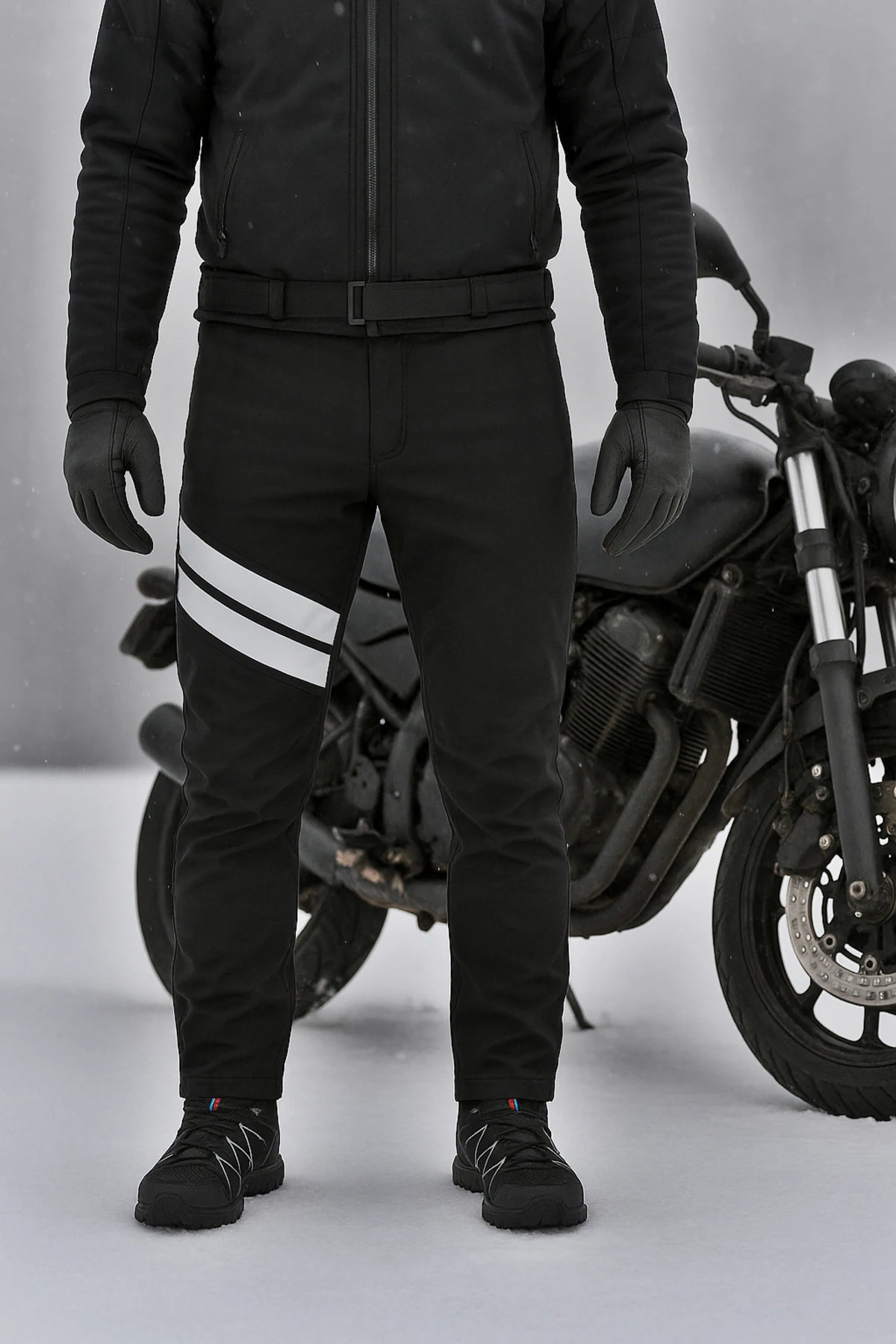 Siyah Reflekt&ouml;rl&uuml; Elyaflı Pantolon &mdash; motosiklet yanında kullanım konsepti