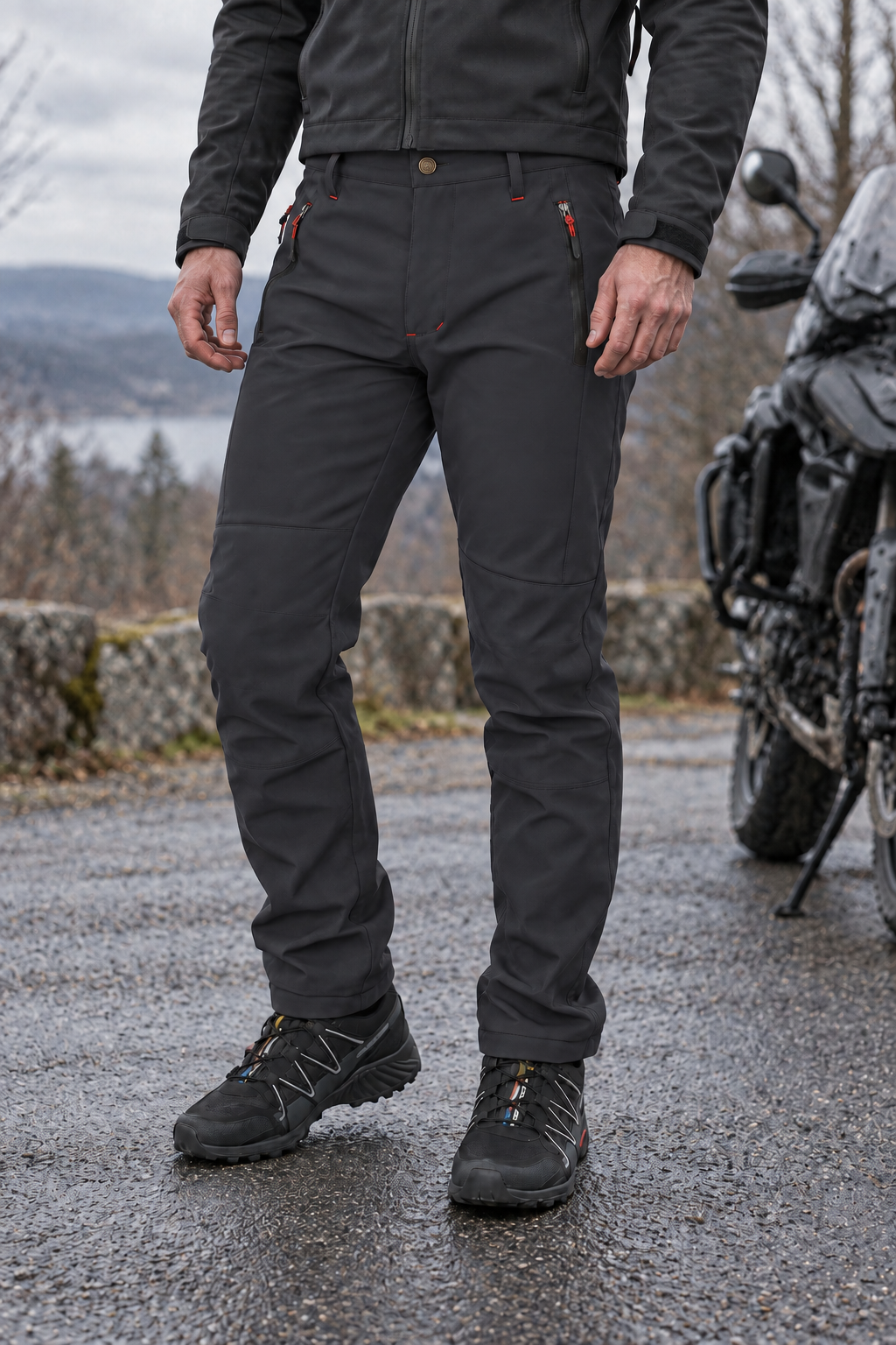 F&uuml;me Polarlı Softshell Pantolon &mdash; motosiklet yanında kullanım konsepti